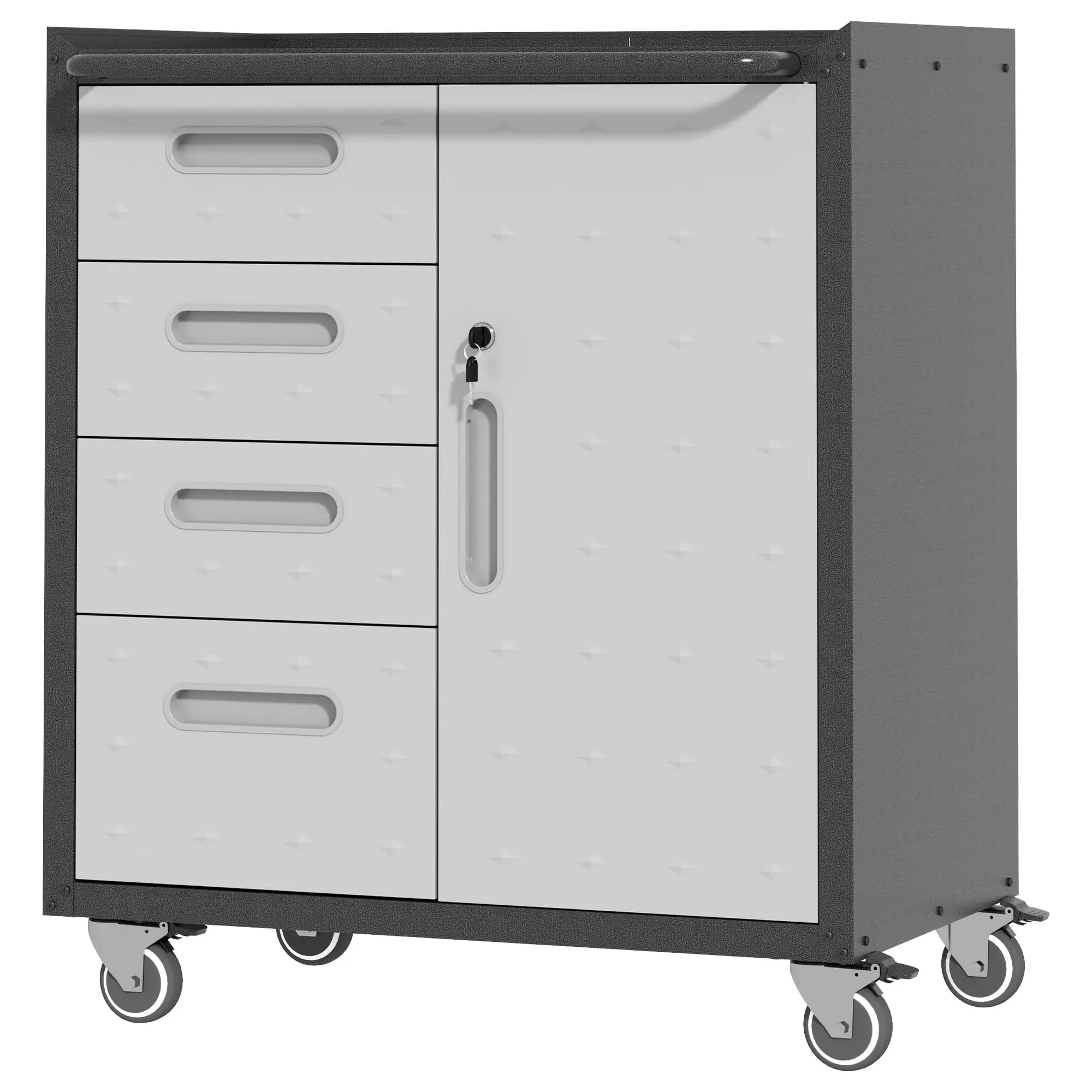 Metal Storage Cabinet with Wheels, Garage Storage Cabinet with 1 Door and 4 Drawer, Rolling Tool Cabinet, Assembly Required, Black