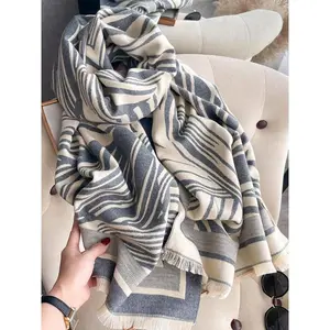 Women's Random Striped Print Double Sided Poncho Shawl, Casual Warm Thick Soft Comfy Shawl for Fall & Winter, Fashion Accessories for Women & Girls