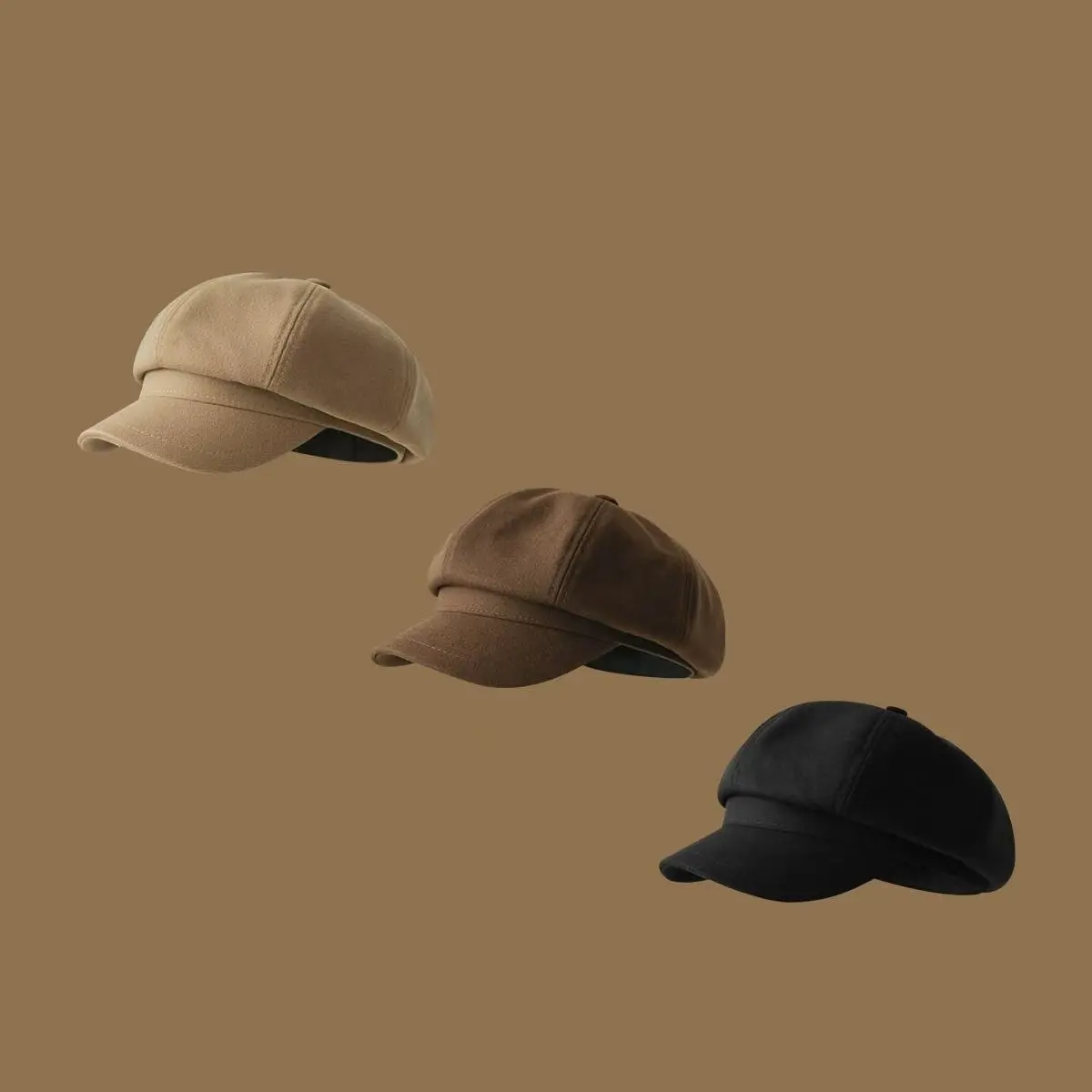 Autumn/Winter Beret for Women Korean Style Versatile Face-Slimming Octagonal Hat Artistic Retro Newsboy Cap Japanese Painter Hat