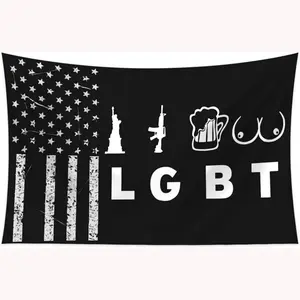 60in x 40in  home decor banner Liberty Gun Beer Tits-Funny LGBT Flag 3x5 Feet America Flag Banner for College Dorm Cave with 4 Brass Grommets Suit... funny hanging poster fan bedroom living room gift