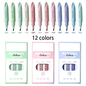 Set of 4 Macaron Color Gradient Fluorescent Pens, Ideal for School Office Diary, Slanted Tip, Non-Porous, Perfect for Quick Notes and Illustrations, Art Markers