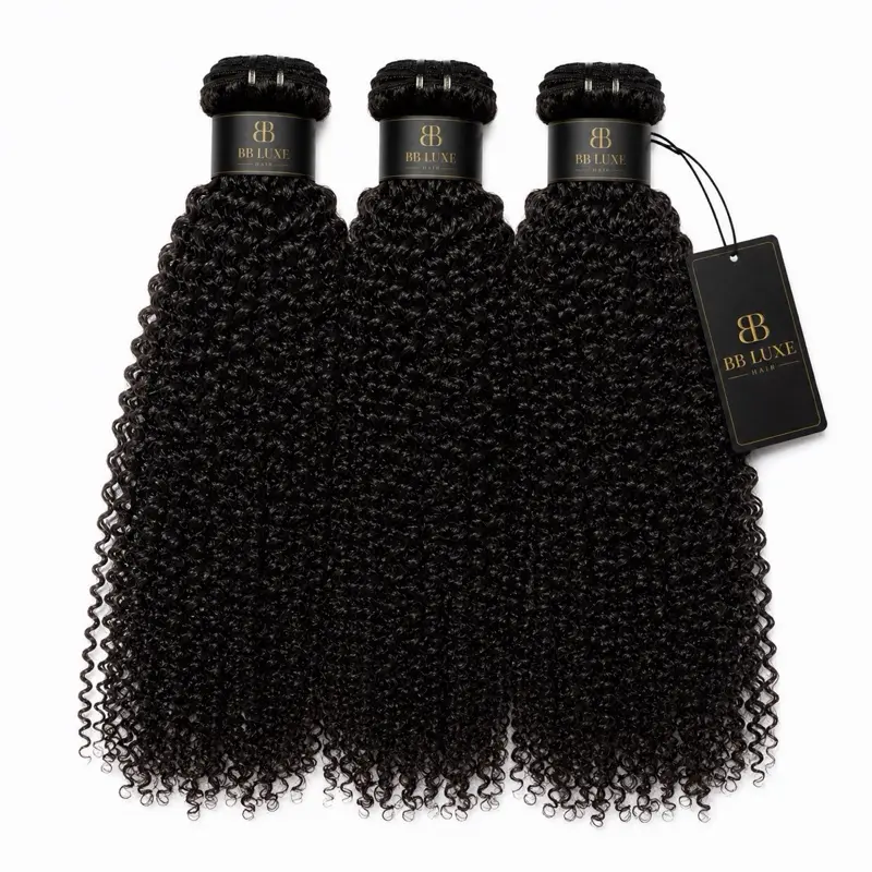 BB Luxe Hair 15A Raw Kinky Curly Human Hair Bundles | 3 Bundle Deal | Virgin Human Hair Extensions | Natural Black