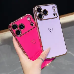 Heart Electroplating Phone Case For iPhone 17 Pro Max 17 Air 16 15 14 13 Pro Max Plus 17 Pro Max Cover Shockproof Bumper
