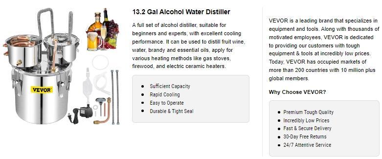 VEVOR Water Wine Distiller Stainless Steel, TikTokShopBlackFriday, Copper Tube With Circulating Pump, Home Brewing Kit Build-in Thermometer for DIY Whisky Wine Brandy Oil Utensils VEVOR Super Brand Day