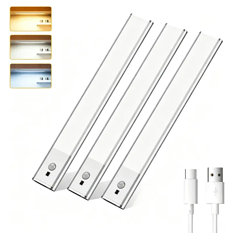 3-Pack Rechargeable USB LED Motion Sensor Lights - Adjustable Brightness, 3 Color Temperatures (3000K/4500K/6000K) for Cabinets, Bedrooms, Staircases (Home Supplies)
