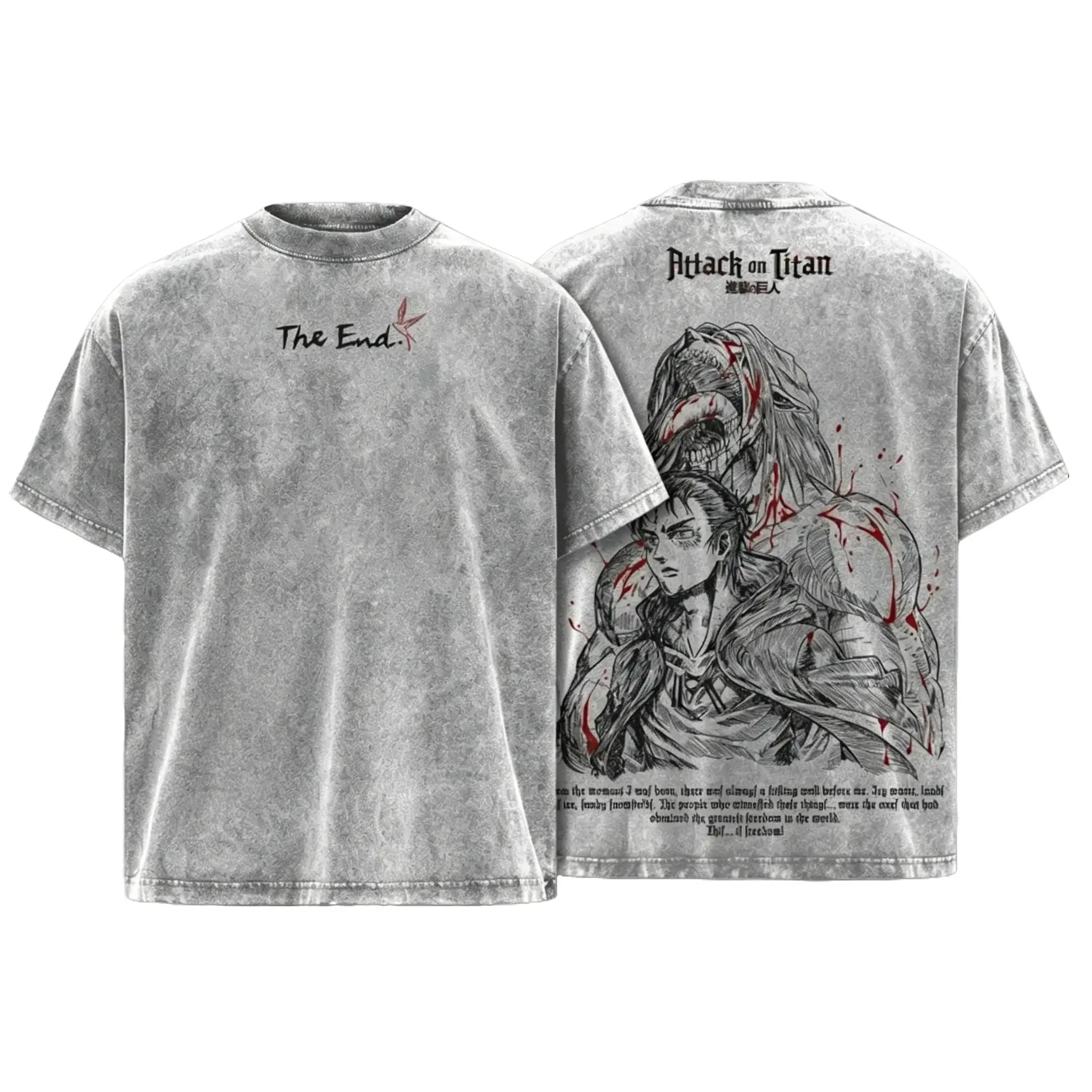 Men's Attack on Titan Premium Cotton Graphic Tee - Oversized Short-Sleeve Round Neck Top with Eren Yeager Double Print, Unisex Retro Streetwear, Soft Breathable Seamless Apparel with Shoulder Tape, Piping, Shirred, Hangable, S-3XL All-Season Top, Attack O