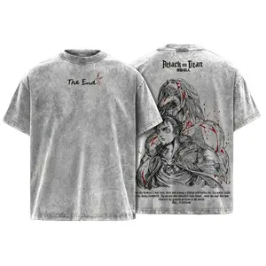 Men's Eren Yeager Attack on Titan Vintage Oversized Heavy Cotton Tshirt - Breathable Classic Fabric Apparel, Double-Printed Unisex Streetwear Graphic Top, The Rumbling Collector Edition