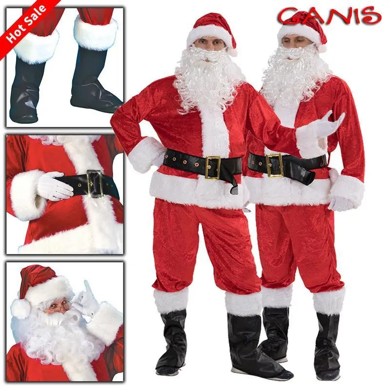 Christmas Santa Claus Cosplay Costume, Red Santa Zipper Coat+Pants+Hat+Belt+Beard+Shoes Christmas Santa Claus Cosplay Costume, Red Santa Zipper Coat+Pants+Hat+Belt+Beard+Shoes