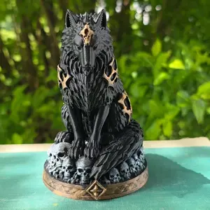 Warrior Wolf Statue, Gothic Inspiration Artistic Skull Base Figurine, 3D Printed Dark Academia Home Decor Ornaments, BookTok Shelf Sculpture