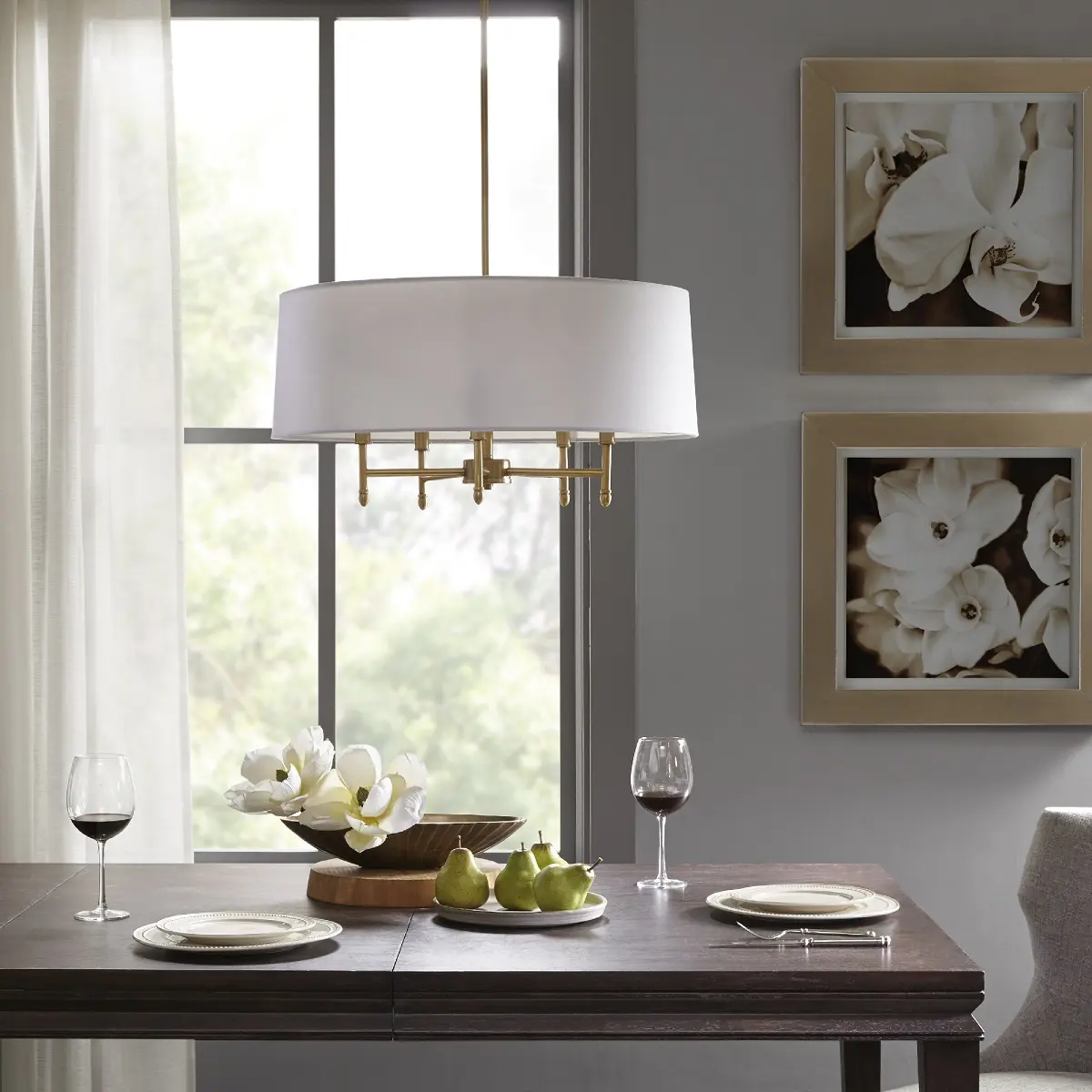 5-Light White Drum Shade Chandelier – Modern Ceiling Fixture with Fabric Shade for Living Room, Dining Room, Bedroom, Kitchen Island, Hallway, Entryway, Foyer – E26 Bulbs Not Included