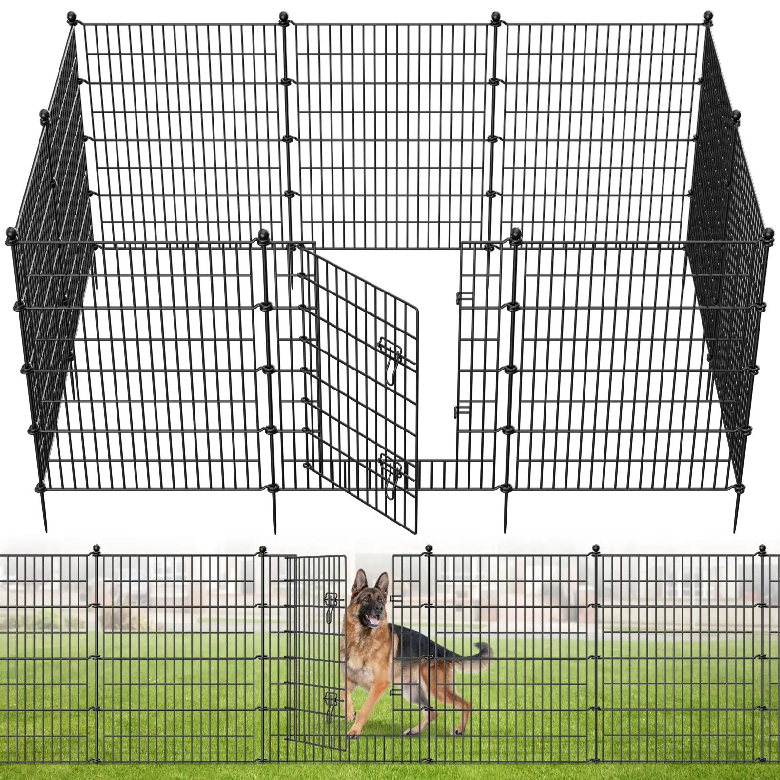 10 Panels No Dig Decorative Outdoor Garden Fence for Yard, Animal Barrier Fencing Rustproof Metal Wire Panel Border for Dog, Rabbits, and Patio Temporary Ground Stakes