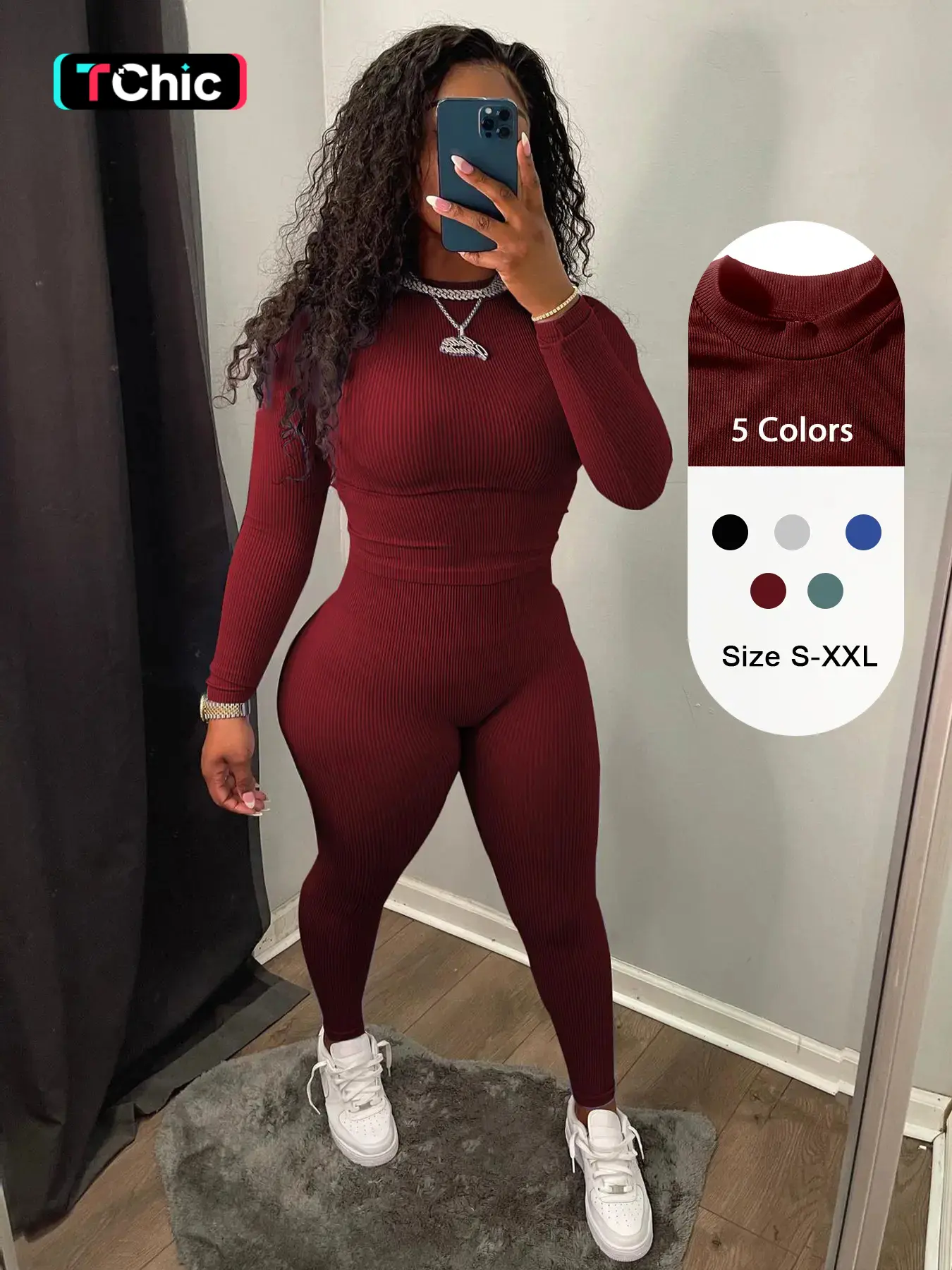 Women's Solid Long Sleeve Mock Neck Top & Skinny Pants Fall Two-Piece Set, Casual Fashion Cozy Top & Trousers for Daily Outdoor Wear, Women's Clothin