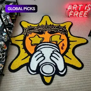 Creative Art Design Carpet Mat, Trendy Graffiti Sun Pattern Rug, Pet Friendly Non-Slip Thick Soft Plush Pad for Living Room Bedroom