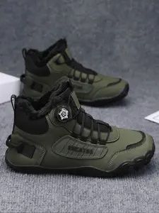 Men's Winter Snow Boots, Barefoot Five-Finger Comfort, Rotating Buckle, Sporty Casual Outdoor Style, Round Toe Faux Fur Lining