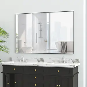 YYDS 48"x32" Oversized Modern Rectangle Bathroom Mirror with Balck Frame Decorative Large Wall Mirrors for Bathroom Living Room Bedroom Vertical or Horizontal Wall Mounted mirror with Aluminum Frame