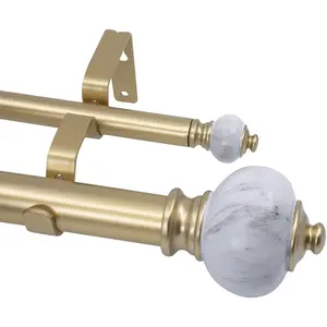 MERIVILLE 1-Inch Diameter Double Window Treatment Curtain Rod, Marble Urn Finial