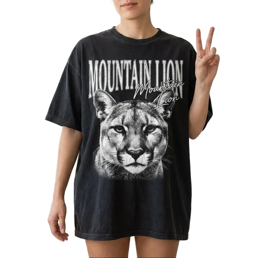 Mountain Lion (Cougar) Graphic T-Shirt for Men Women, Funny Vintage Animal Tee, Cute Wildlife Shirt, Casual Unisex Cotton T-Shirt, Nature Lover Gift, Gildan 5000 Heavy Cotton Tee