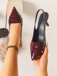 Women's Office Commute Pointed Toe High Heel Sandals, Leather Buckle Open Back Shoes, Elegant Versatile Workwear Footwear