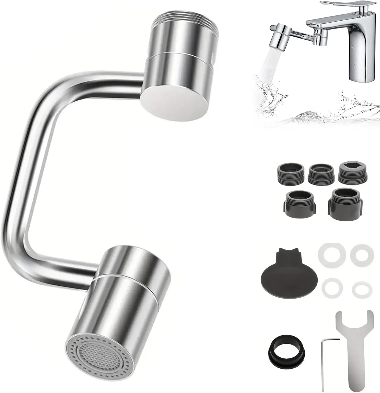 1440 ° Rotatable Faucet Aerator Extension, 2025 New 2 Modes Universal Sink Faucet for Splash Reduction, 1080 ° Rotating Multifunctional Faucet Extender for Bathroom Sink Kitchen