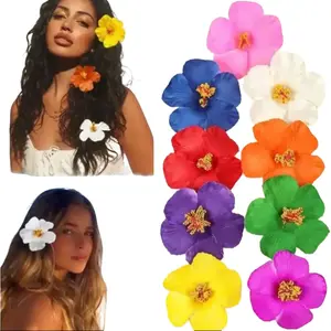 Women's 4pcs/9pcs Hibiscus Flower Hair Clips Set - Bohemian Tropical PVC Lightweight Waterproof Hairpins, Summer Casual Elegant Hawaiian Accessories for Women, Ideal for Beach Trips & Daily Use