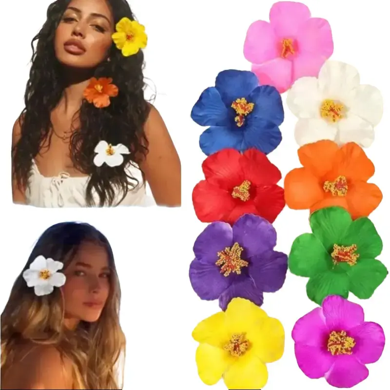Women's 4pcs/9pcs Hibiscus Flower Hair Clips Set - Bohemian Tropical PVC Lightweight Waterproof Hairpins, Summer Casual Elegant Hawaiian Accessories for Women, Ideal for Beach Trips & Daily Use