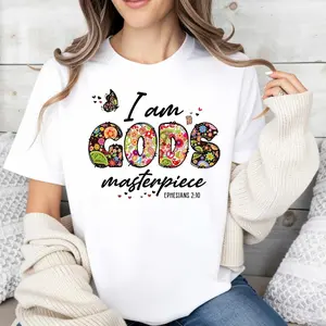 Religious Inspirational Women's T-Shirt I Am Gods Masterpiece With Floral Design And Bible Verse Ephesians 210 For Everyday Wear And Faith Expression Perfect Gift For Christian Women And Believers