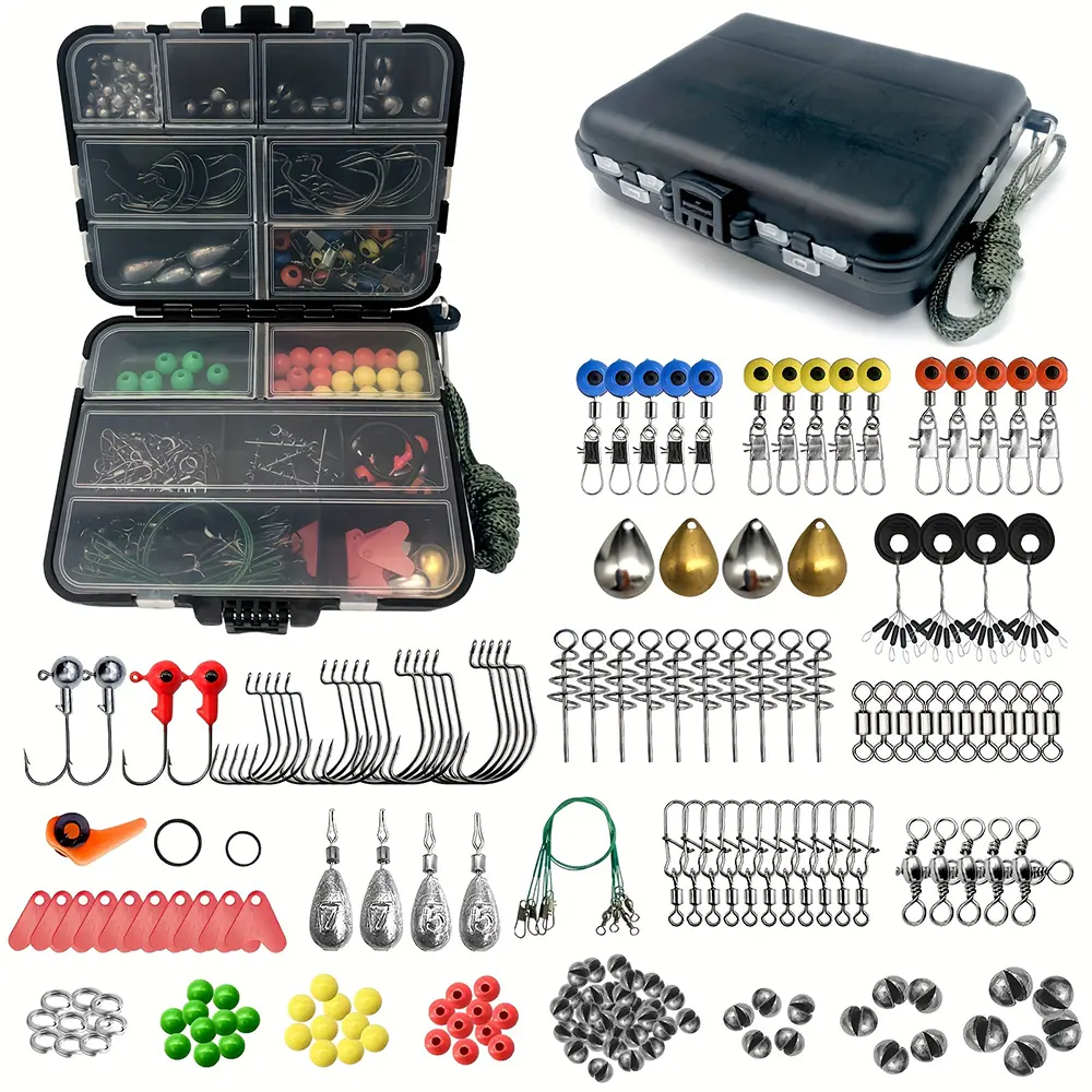 187 pcs Fishing Accessories Kit, Organized Fishing Tackle Box with Tackle Included, Fishing Hooks, Fishing Weights Sinkers, Fishing Gear and Equipment, Fishing Gift for angler fishhooks