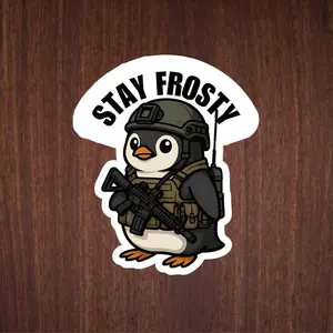 Stay Frosty Penguin Cute Tactical Penguin Sticker, Funny Operator Meme for Gear Lovers