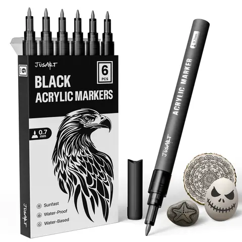 [JusArt] 3 Pcs 0.7mm Fine Point Permanent Acrylic Ink Art Marker Set - Multi-Surface Use for Rock Painting, DIY Projects - Ideal for Adults, Office & Art Supplies
