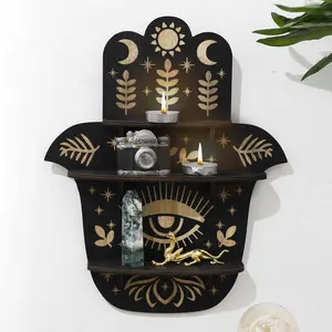 Wooden 3-layer Hand Shaped Wall Mounted Shelf, Creative Wall Display Rack, Home Decor Rack for Living Room Bedroom Office, Wall Mount Design