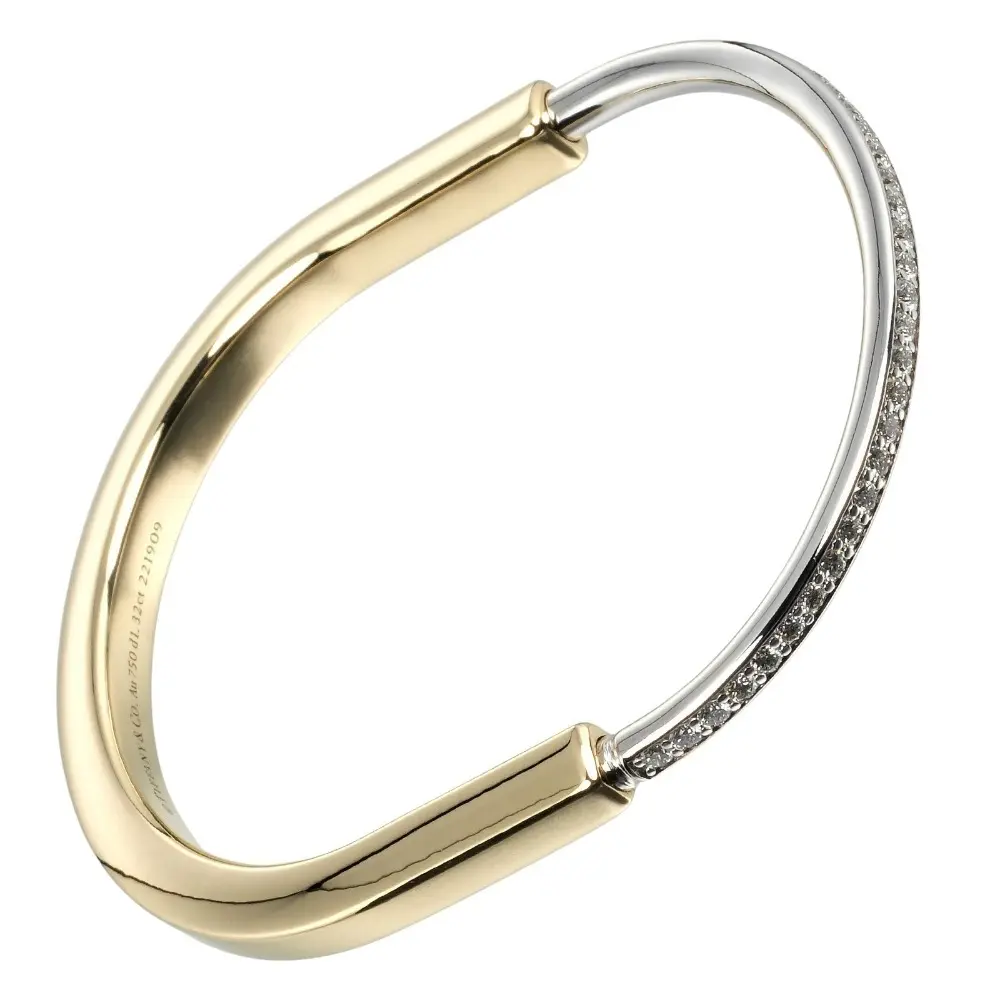 Pre-owned Tiffany & Co. 18K Yellow Gold (Au750) Small Leather Goods Lock Au750 Yellow White Gold Diamond Bracelet