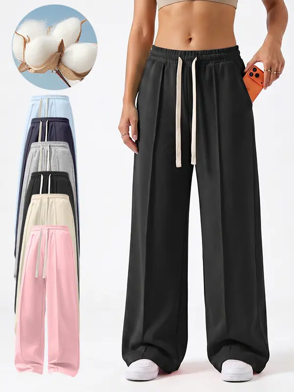Women's solid color drawstring pants - casual and comfortable, loose fit suitable for all seasons. Street style women's pants are the perfect choice for daily wear and layering. Ladies' daily pants