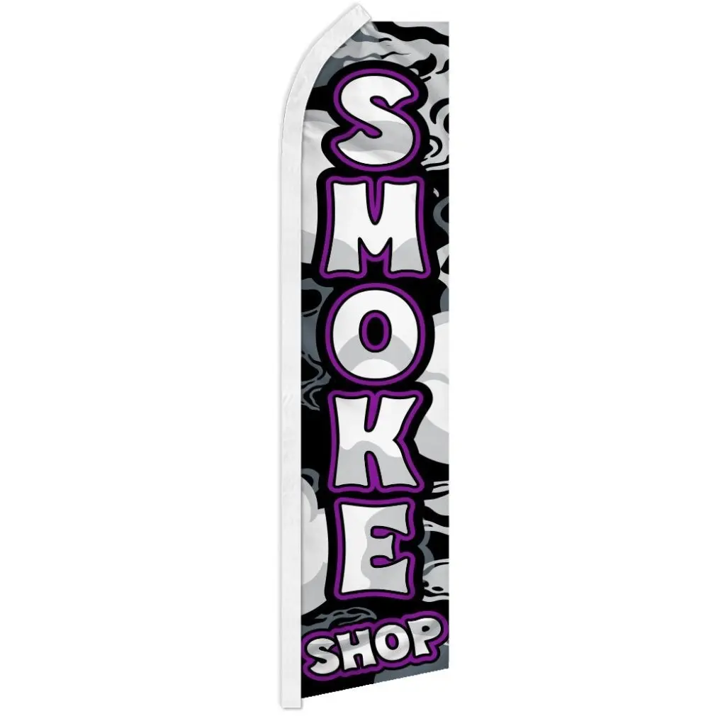 Purple Smoke Shop Curved Sleeve Large Synthetic Polyester Flag Banner - 11.5ft x 2.5ft, 140kg High-Capacity, Windproof, Free Flying, Easy Install, Hangable Holiday Backdrop for Home Decor, Party Events, Decor Backdrop