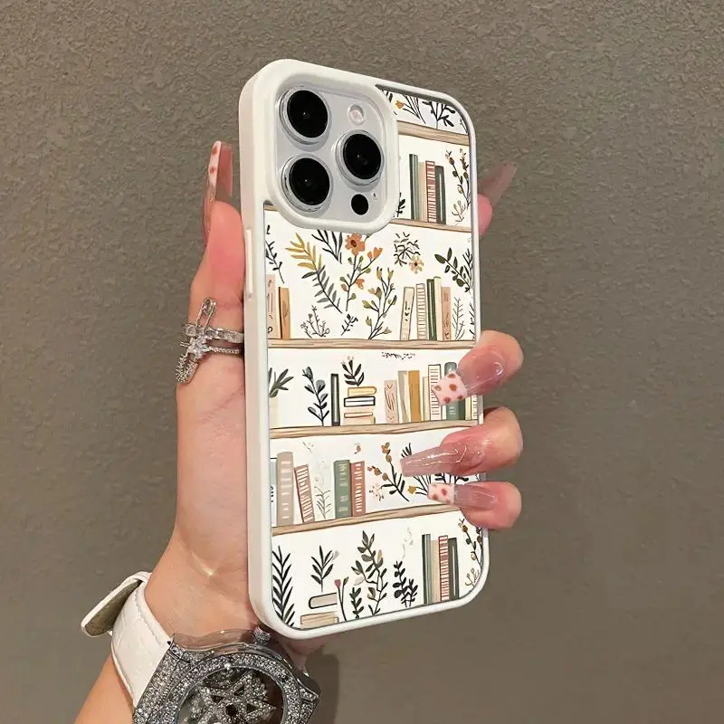 Magnetic Protective Case for iPhone 11/12/13/14/15/16/17 Pro, ProMax, Plus, Air - Aesthetic Girly Plant-Design Bookcase Cover, TPU Silicone Accessory with Shockproof, Scratch-Resistance Features