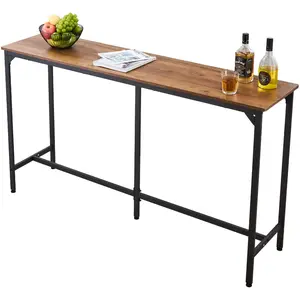 VEVOR Bar Table, 1PCS 53 Kitchen Bar Table, Tall Dining Tables with Rounded Edge, Rectangular High Top Kitchen Tables for Balcony, Living Room, Light Brown, Black, Extended Horizontal Design