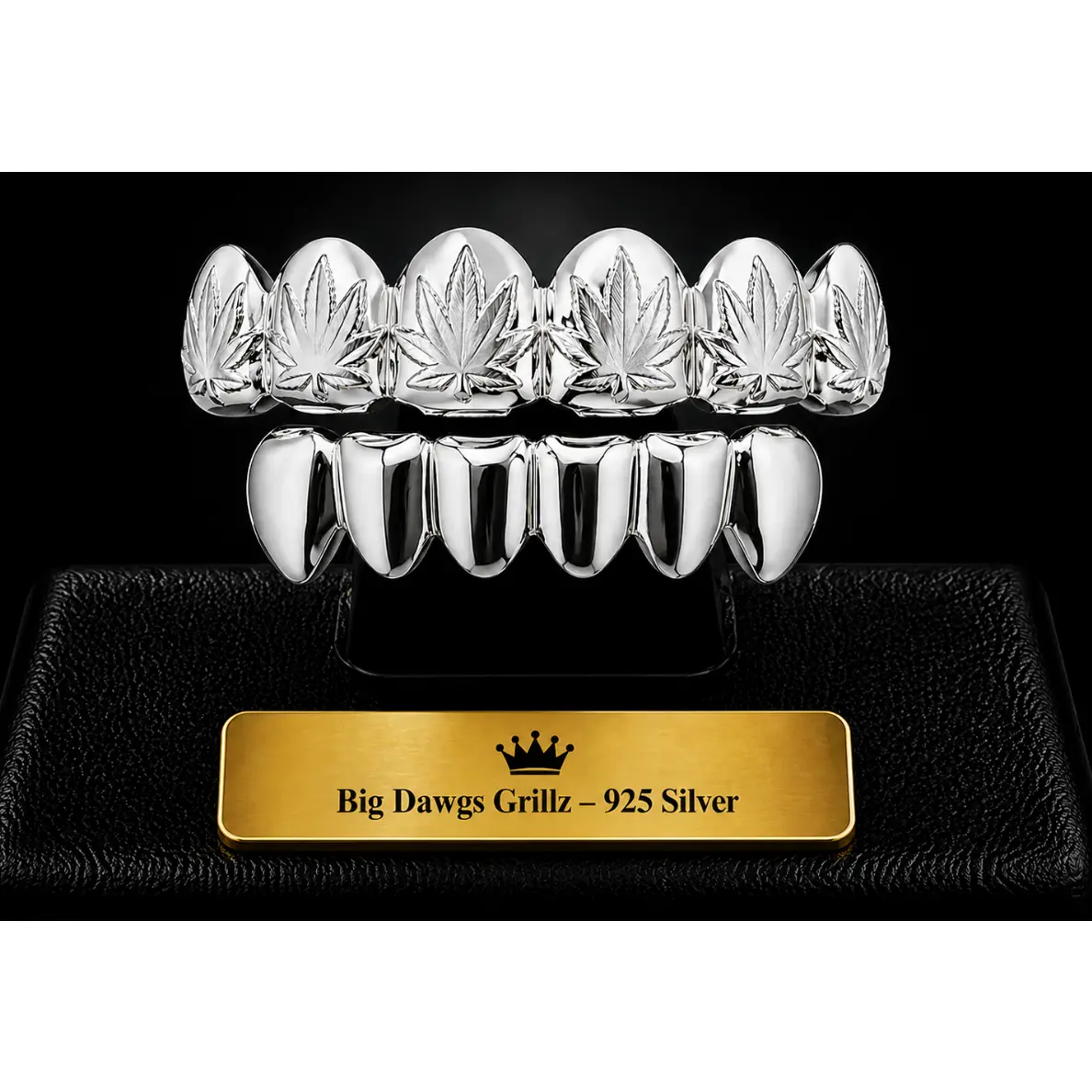 Custom Fit Silver Plated Upper & Lower Grillz Set Leaf