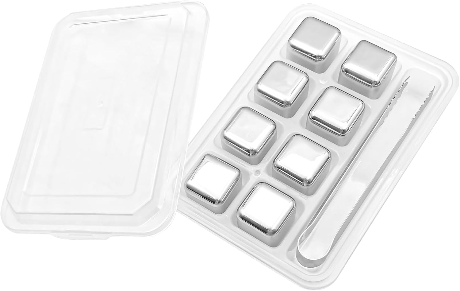 Stainless Steel Ice Cubes, Reusable Ice Cubes, With Tongs Household Items, Stainless Steel Refrigerated Ice Cubes, Perfect Birthday Christmas Father’s Day Gifts (6/8pcs)