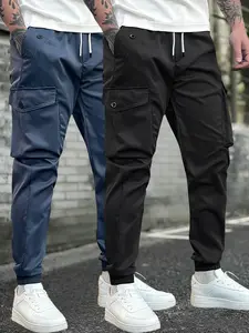 Men's Solid Flap Pocket Cargo Pants, Regular Fit Casual Sporty Trousers for Daily Wear, Men's Bottoms for All Seasons, Casual Streetwear Trousers
