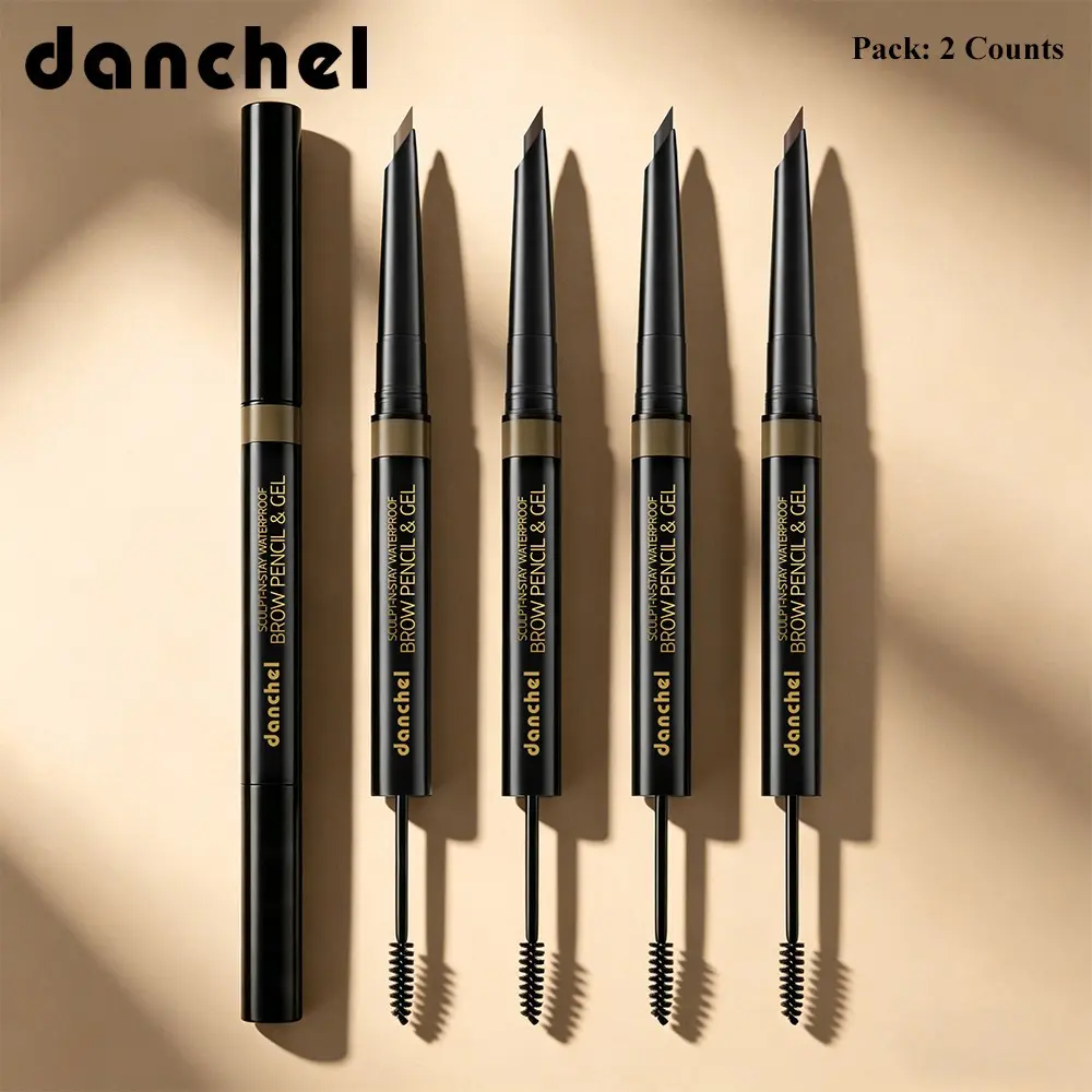 danchel Sculpt-n-Stay Dual-Ended 2-in-1 Waterproof Brow Pencil & Gel, Natural Hair-Like Strokes, Smudge-Proof & Long-Lasting Wear, Quick-Drying with Strong All-Day Hold, No White Cast or Flaking, Available in 4 Versatile Shades, Eyebrow Products