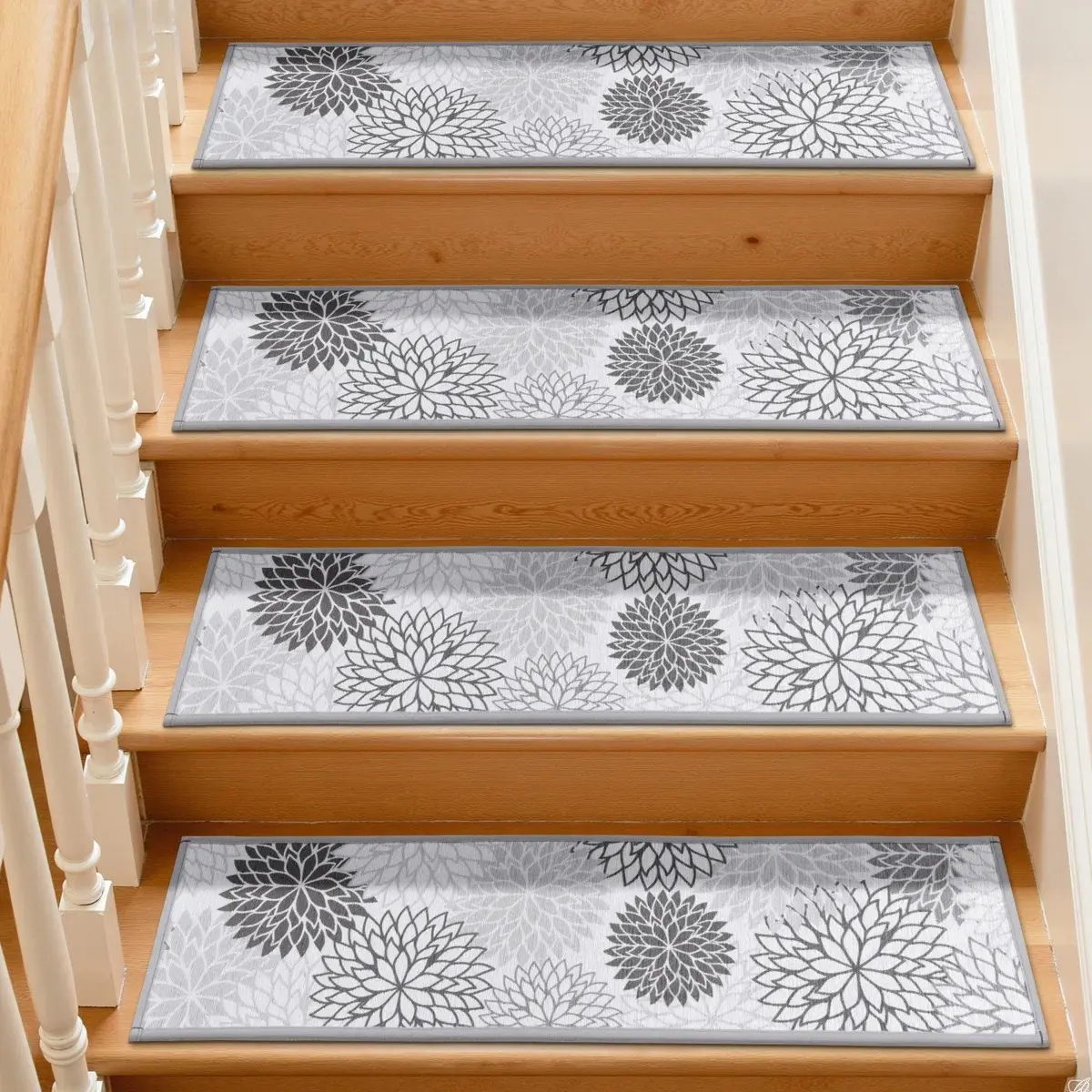 [Back to School] HEBE Self-Adhesive Floral Print Traditional Carpet Stair Runner for Wooden Steps, 8"x30" Indoor Peel-and-Stick Non-Slip Stair Treads, Sturdy, Reusable, Easy to Install, Cleanable, Wrinkle Resistant, Ideal for Home Decor Items