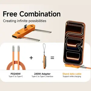 240W Fast Charging Cable Type C to C with Removable Foldable Bracket Stand for Phone Tablet Supports Simultaneous Charging and Gaming Watching Videos Durable Silicone Zinc Alloy Shell 150cm Long,Applicable to iPhone 15 - 17 Pro Max / Samsung /