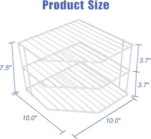 3-Tier Corner Shelf Counter and Cabinet Organizer - Steel Metal Wire - Rust Resistant - Plates, Dishes, Cabinet & Pantry Organizer - Kitchen Organization (10 x 7.5 Inch)(White)