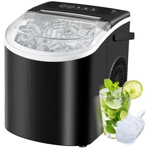 Countertop Ice Maker with Handle, Produces 29 Pounds of Ice in 24 Hours, Makes 9 Ice Cubes in 6 Minutes. Portable Ice Maker Comes with a Basket And Ice Scoop