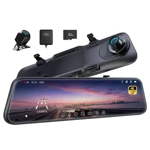 Pelsee 4K Mirror Dash Cam, 12'' Rear View Mirror Camera (Non-WiFi Version), Front and Rear Camera with Free 32GB Memory Card, Voice Control, Smart Driving Assistant w/ADAS and BSD,Night Vision,Parking Monitoring
