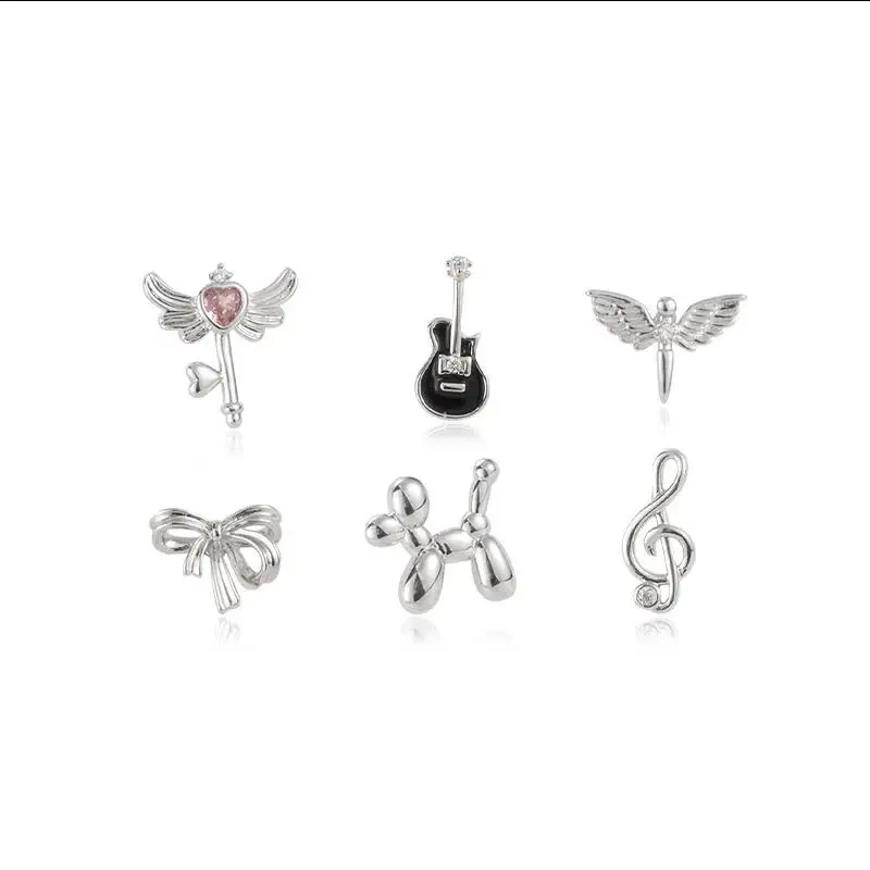 Women's 1-Piece Guitar Form Ear Bone Nail Earrings, 316L Stainless Steel & Copper Metal Jewelry for Cochlea Body Piercing, One-Piece