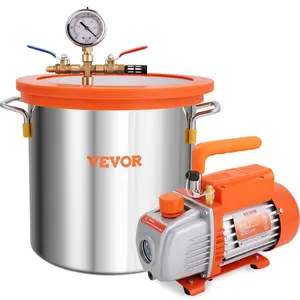 VEVOR 3 Gallon Vacuum Chamber and 3.5 CFM Pump Kit, Tempered Glass Lid Vacuum Degassing Chamber Kit, Single Stage Vacuum Pump with 250 ml Oil Bottle, for Stabilizing Wood, Degassing Silicones, Epoxies