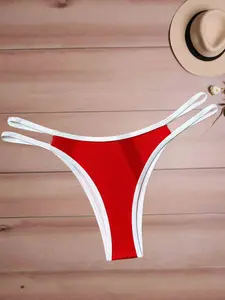 A single sexy hot girl red and white contrast thin strap bikini bottoms seaside resort swim trunks