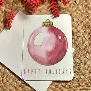 Handmade Watercolor Printed Christmas Cards Festive Art Print Holiday Cards Gift Box Set with Ornament Design Notecard Postcard Christmas Cards