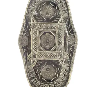 Antique Hand Cut Glass Candy Dish with Intricate Floral and Geometric Designs