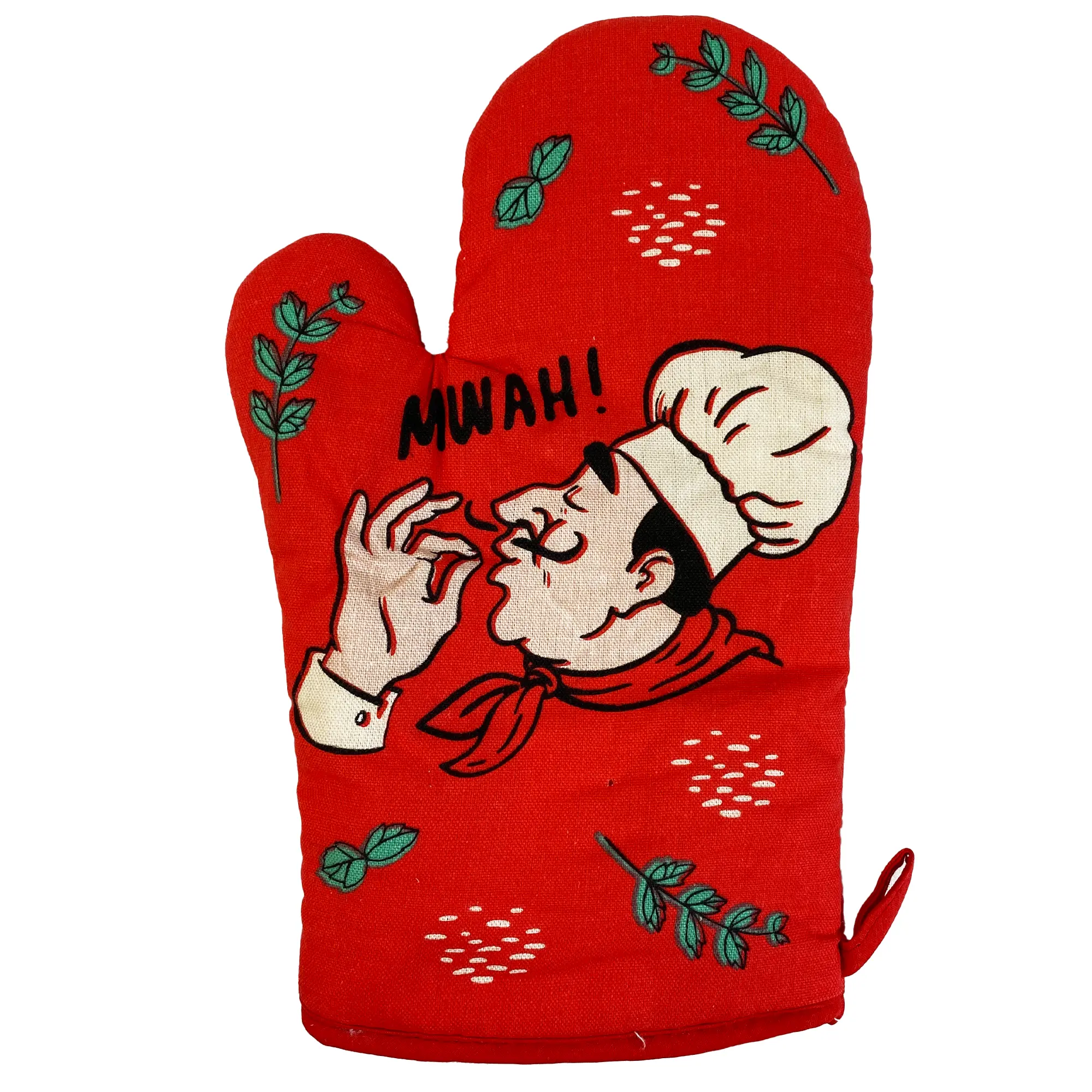 Chef's Kiss Oven Mitt Funny Italian Cooking Culinary Foodie Kitchen Glove Funny Graphic Kitchenware Bakeware Funny Food  Novelty Cookware Red